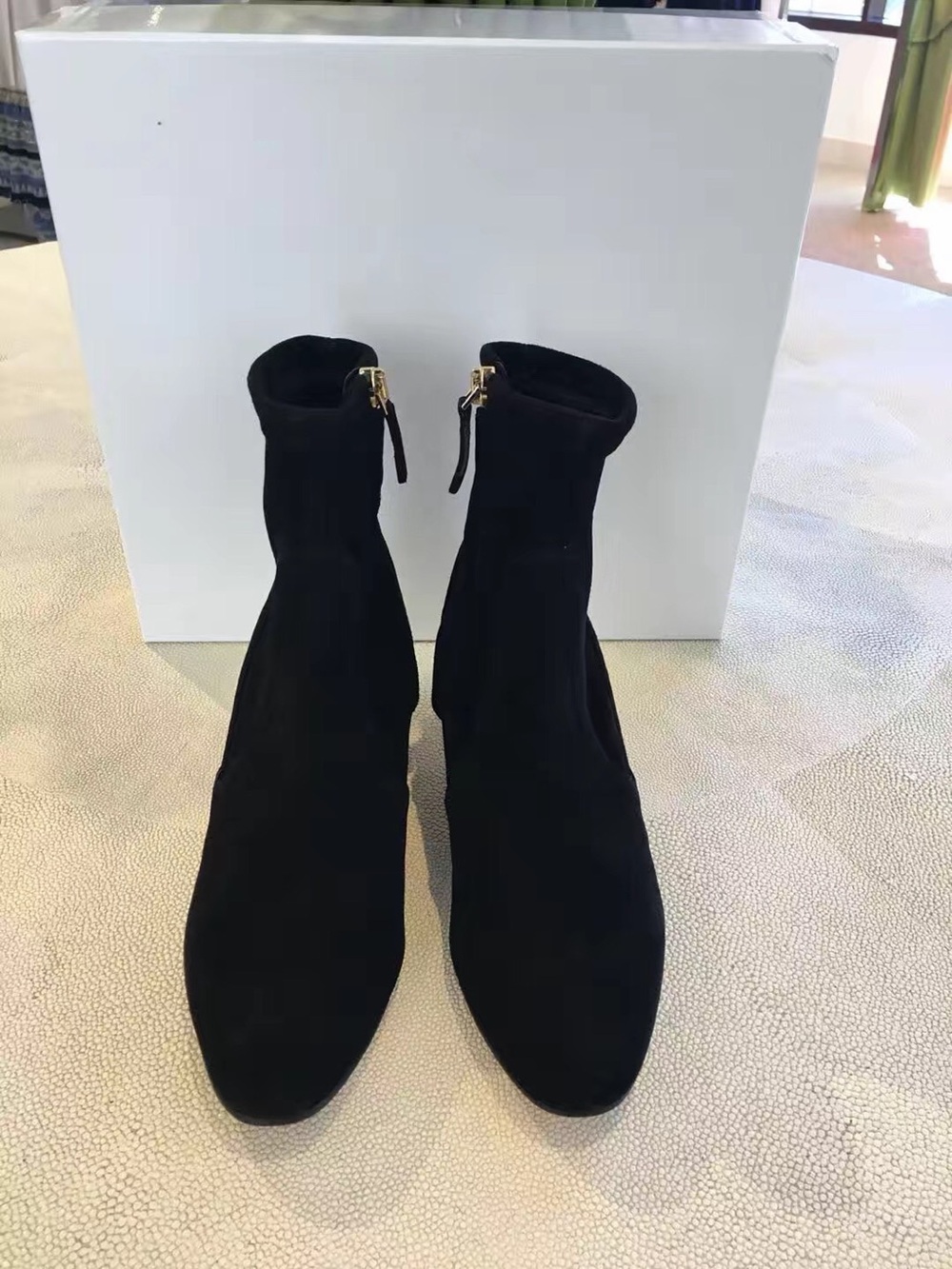 Nicholas Kirkwood Suede Ankle Boots with Back Zip gold heel 35.5 NWT in box